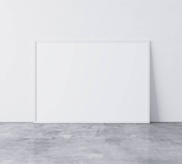 White horizontal empty frame mock up on concrete floor