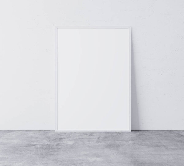 White vertical empty frame mock up on concrete floor