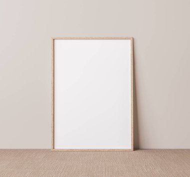 Dikey ahşap çerçeve. Bej zemin üzerinde bej duvarlı ahşap çerçeve posteri. En düşük içerik, 3D görüntüleme