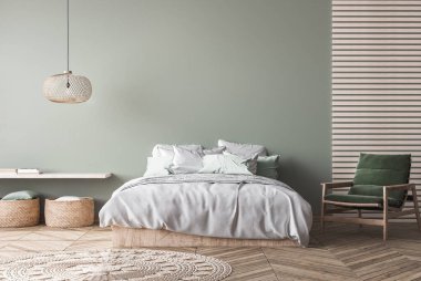 Çiftlik evi tarzı yatak odası modeli, ev iç tasarımı, 3 boyutlu tasarım.