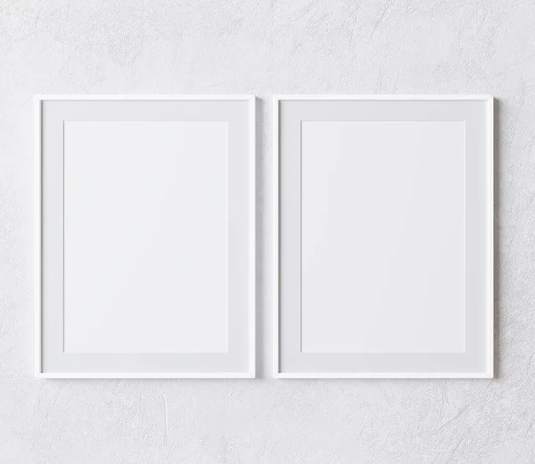 two vertical white frame mock up, white frame on white wall, 3d illustration