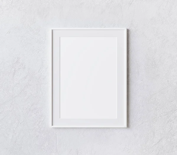 Marco Vertical Blanco Que Cuelga Una Pared Blanca Maqueta Del —  Fotos de Stock
