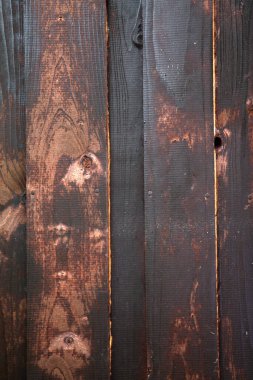 Eski kahverengi ahşap bir duvarın dokusu. Levhalar yatay olarak kurulmuş..