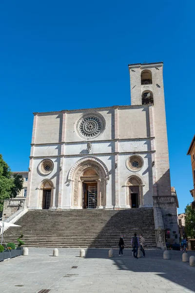 Todi Giugno 2020 Piazza Del Popolo Todi Con Chiese Comuni — Foto Stock