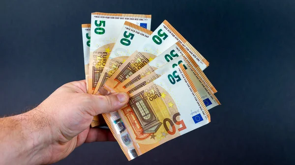Uomo Con Banconote Euro Che Tiene Ventaglio — Foto Stock