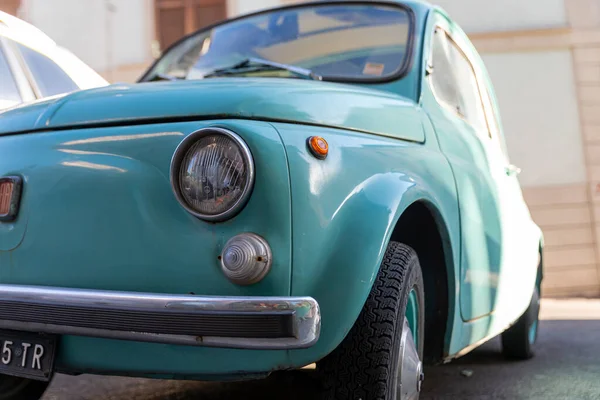 Terni Italy August 2020 Detail Light Blue Vintage Fiat 500 — стоковое фото
