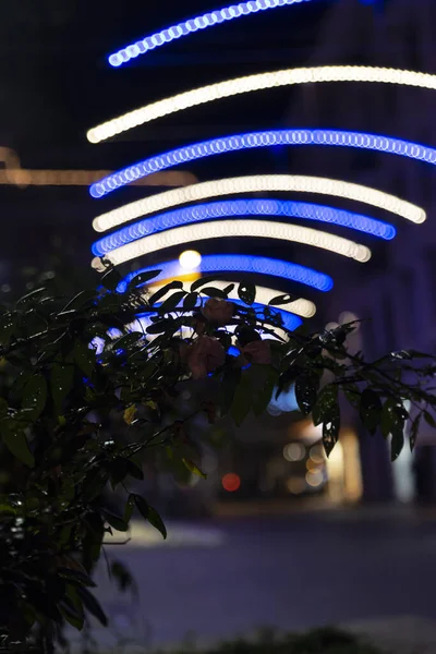 Christmas decorations in the city with light strips and projections