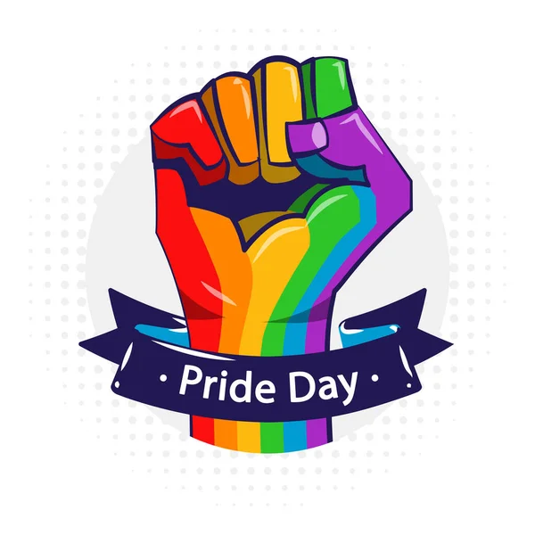 Bandeira Orgulho Colorido Mão Com Punho Levantado Orgulho Gay Conceito — Vetor de Stock