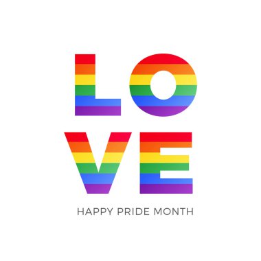 Aşk kazanır. Gururlu gökkuşağı gökkuşağı tipografisi ile gurur ayı. Eps10 vektör illüstrasyonu.