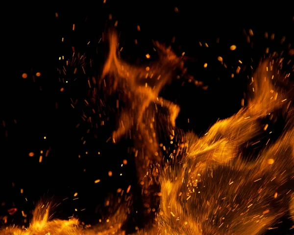 Vuur Vlammen Met Vonken Een Zwarte Achtergrond — Stockfoto