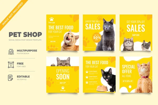 猫食品店社交媒体设计模板 — 图库矢量图片