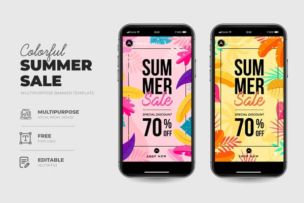 Красочная Летняя Распродажа Instagram Story Flat Design Template — стоковый вектор