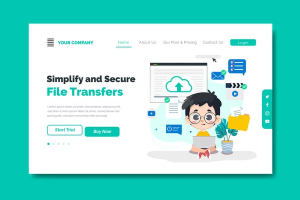 ファイル転送ソフトウェアランディングページのコンセプトデザイン — ストックベクタ