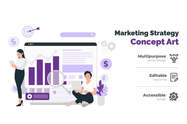Marketing Strategy Concept Flat Design — Stock Vector