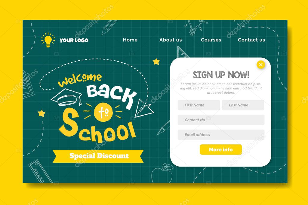 Back to school sale landing page concept design