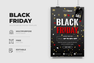 Metin efektli Kara Cuma poster tasarımı