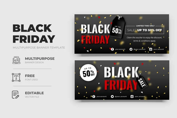 带文字效果模板的黑色星期五销售横幅设计 — 图库矢量图片