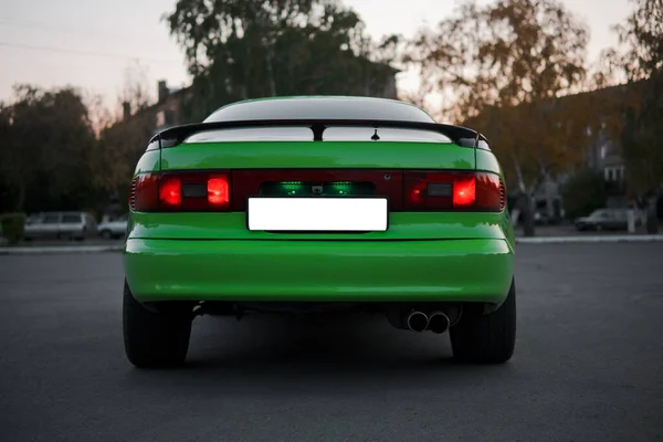 Fim Traseiro Carro Esporte Verde Preto Temporizador Japonês — Fotografia de Stock