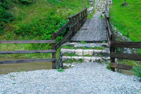 Liten Träbro Över Floden Turcul Engelska Turkiska Floden Intill Bran — Stockfoto