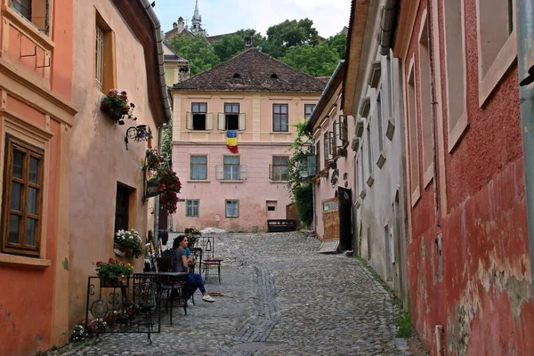 Sighisoara Roemenië 2018 Tinsmiths Street Roemeens Strada Cositorarilor Sighisoara Een — Stockfoto