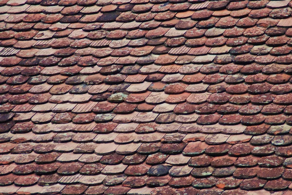 Плоская Красная Черепица Традиционная Крыша Старого Дома Сигишоаре Румынии — стоковое фото