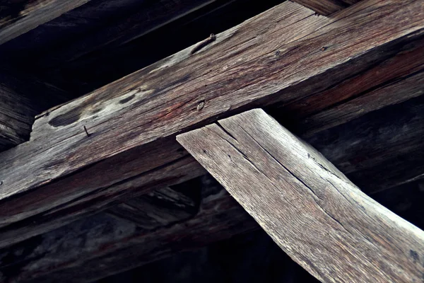 Rústico Vigas Madeira Postes Que Compõem Estrutura Interior Parede Sighisoara — Fotografia de Stock