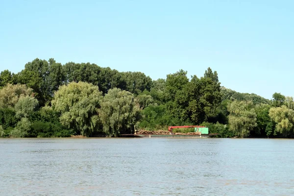 Crane Boat Working Banks Danube River Romania Nave Grúa Delta —  Fotos de Stock