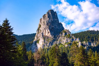 Bicaz Kanyonu 'nun zirvesindeki dağlar. Bicaz Kanyonu 'ndaki dağ manzarası.