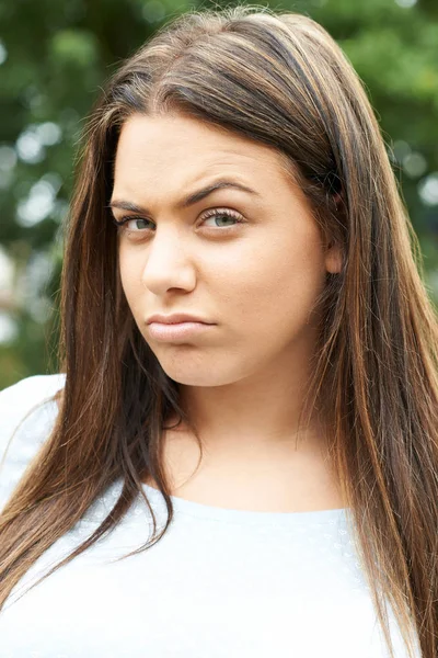 Outdoor Head Shoulders Portrait Serious Teenage Girl — Stock Photo, Image