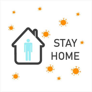 Evde kal. Coronavirus savunma kampanyası ya da önlem, COVID 19. Evde kal, mesaj, etiket ya da etiket al. Coronavirus, COVID 19, koruma logosu