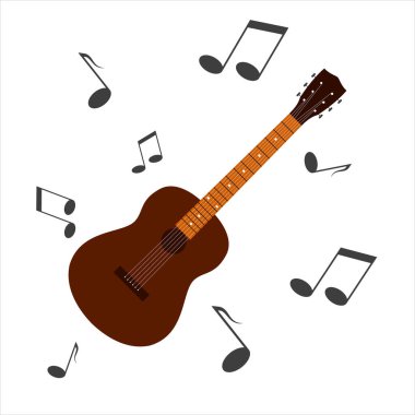 Klasik bir gitarın izole edilmiş silueti. Bir müzik teli enstrümanı koleksiyonu. EPS10