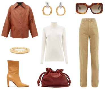 Beyaz arka planda kadın kıyafetleri kolajı