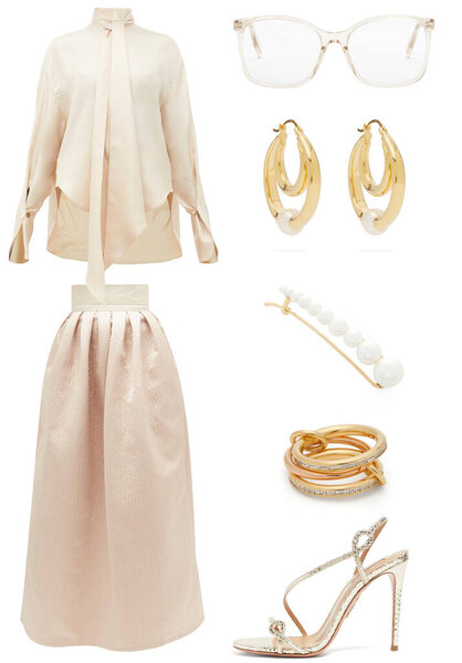 Модная одежда на белом фоне. Собранное изображение одежды, аксессуаров, обуви и сумок.