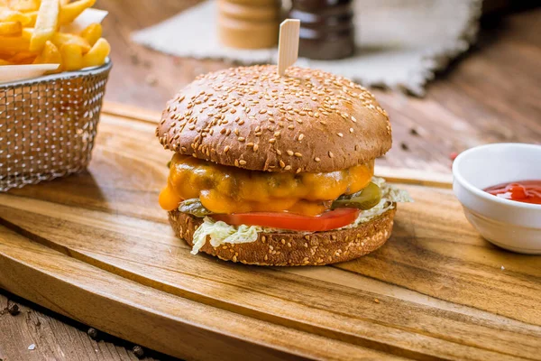 Hamurger Fries Ketchup — Stock Photo, Image