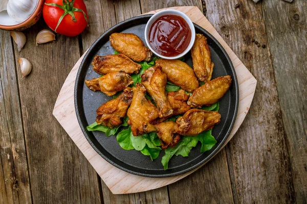 Chicken Wings Barbecue Sauce Wooden Background — Stock Photo, Image