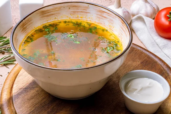Russian traditional porcini mushrooms soup — Stock Image Russian Traditional Porcini Mushrooms Soup Royalty Free Stock Photos