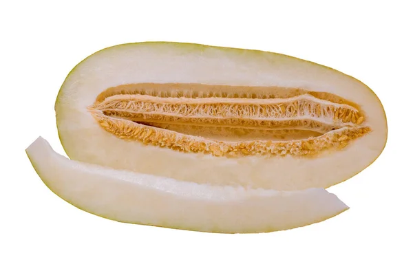 Żółty Melon Białym Izolowanym — Zdjęcie stockowe