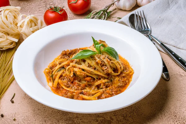 Pasta Tradicional Italiana Espaguetis Boloñesa — Foto de Stock