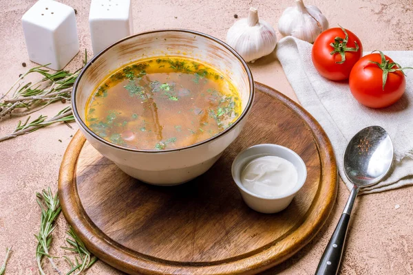 Russian traditional porcini mushrooms soup — Stock Image Russian Traditional Porcini Mushrooms Soup Stock Picture