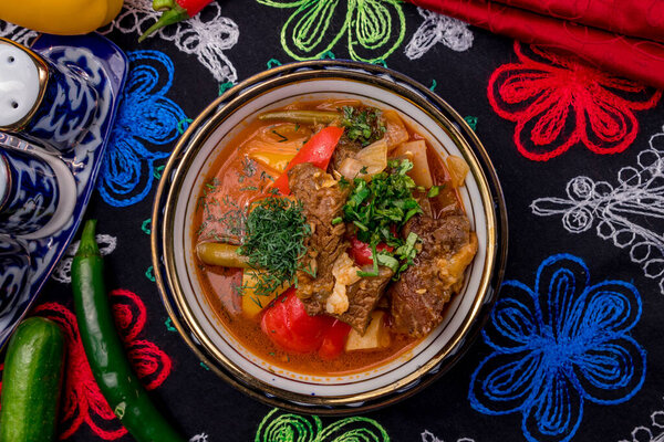 Closeup Lagman traditional asian soup