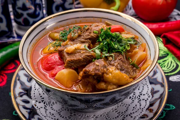 Closeup Lagman Traditional Asian Soup — Stock Photo, Image