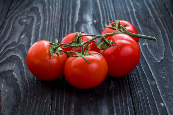 ветвь помидоров на фоне темного дерева