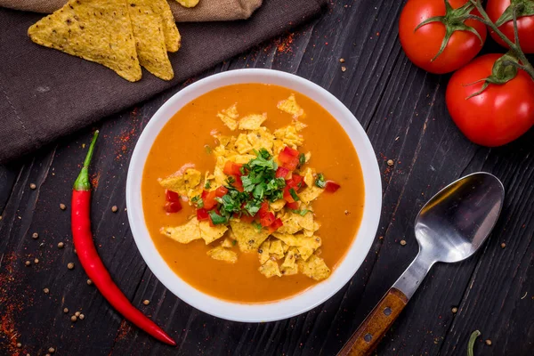 Sopa Abóbora Com Nachos — Fotografia de Stock