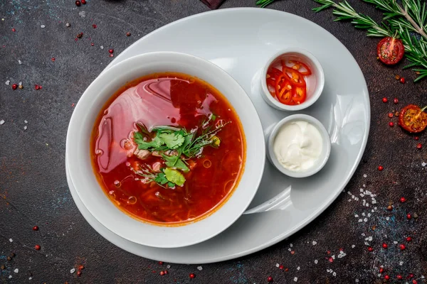 Borscht Met Zure Room — Stockfoto