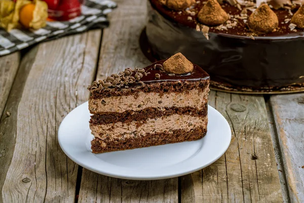 Dessert Schokolade Trüffelscheibe Auf Dem Brett — Stockfoto