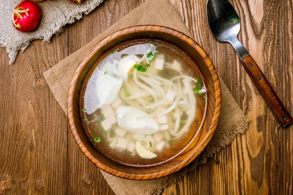 Caldo Sopa Frango Uma Chapa — Fotografia de Stock