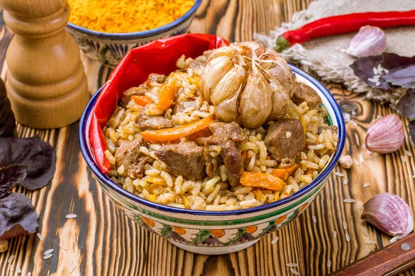 Pilaf Con Vista Cerca Ternera — Foto de Stock