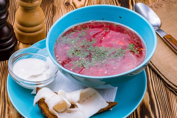 Borscht Mit Saurer Sahne — Stockfoto