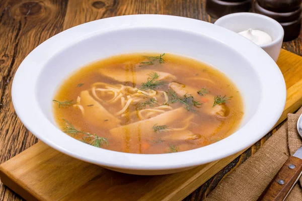 Porcini mushrooms soup close-up view — Stock Image Porcini Mushrooms Soup Close View Stock Picture