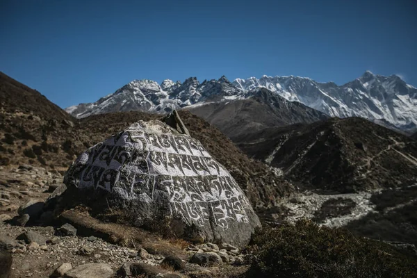 Everest ana kampı yürüyüş yapıyor. Nepal 'deki yüksek dağlar. yüksek rakımlı manzara